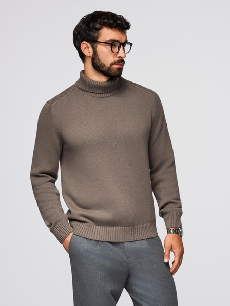 Ombre Clothing Herren-Gestrickter Pullover Golf - Graubraun V1 OM-SWTN-0163 Ombre Clothing