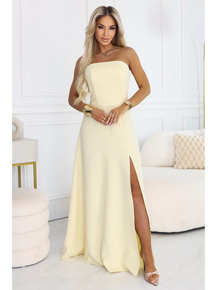 numoco ELARA Korsett Maxikleid mit Schlitz und Rückenbindung - Buttergelb