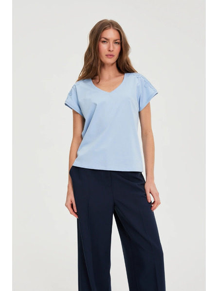 Moodo Bluse mit Spitze an den Ärmeln hellblau Moodo