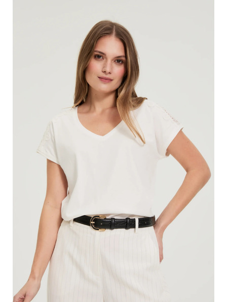 Moodo Bluse mit Spitze an den Ärmeln weiß Moodo