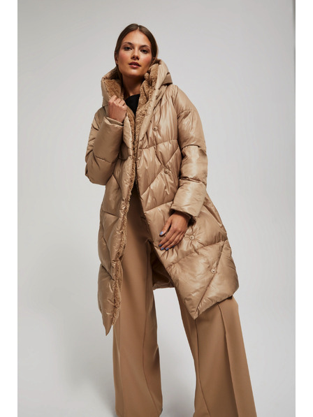 Moodo Lange Jacke mit Kapuze dunkelbeige Moodo