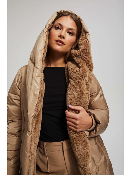 Moodo Lange Jacke mit Kapuze dunkelbeige Moodo