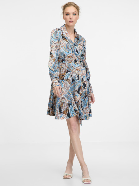 Orsay Blau gemustertes knielanges Damenkleid ORSAY