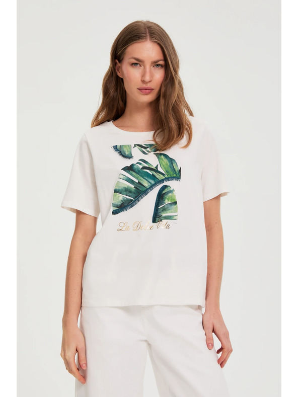 Moodo Baumwollbluse mit Print weiß Moodo