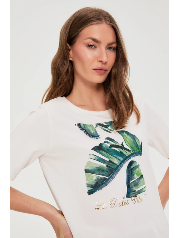 Moodo Baumwollbluse mit Print weiß Moodo