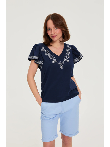 Moodo Baumwoll-Bluse mit Druck dunkelblau Moodo