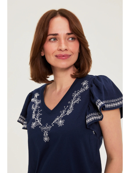 Moodo Baumwoll-Bluse mit Druck dunkelblau Moodo