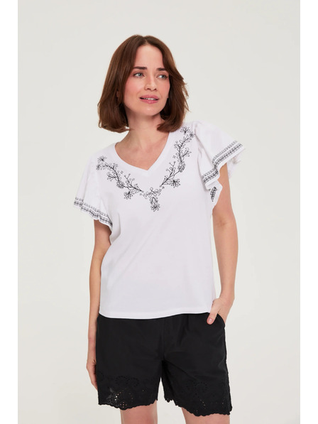 Moodo Baumwollbluse mit Print weiß Moodo