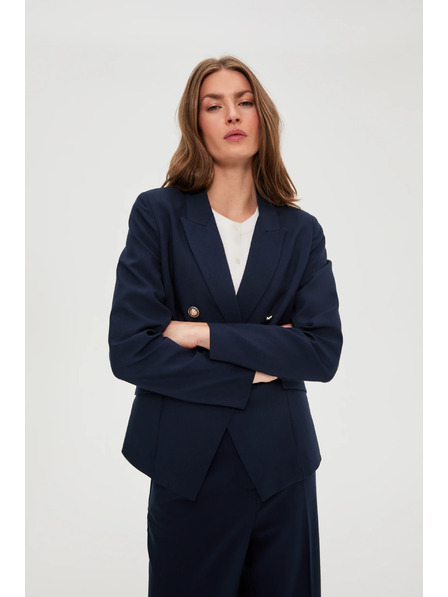 Moodo Blaues zweireihiges Sakko mit Zierknöpfen Moodo