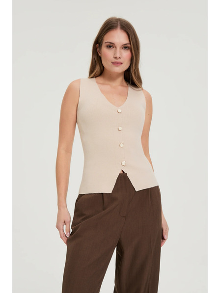 Moodo Bluse mit Zierknöpfen beige Moodo