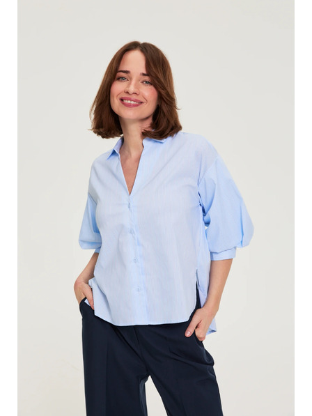 Moodo Gestreiftes Hemd mit Puffärmeln hellblau Moodo