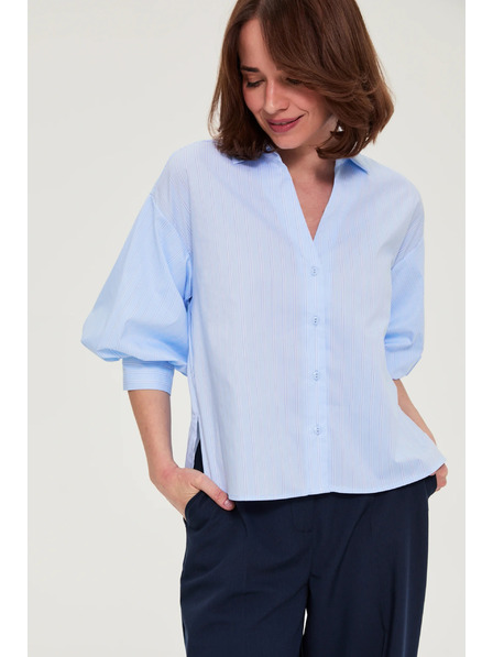 Moodo Gestreiftes Hemd mit Puffärmeln hellblau Moodo