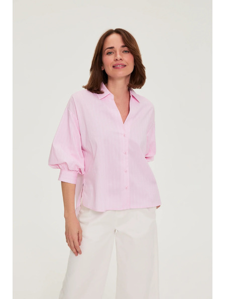 Moodo Gestreiftes Hemd mit Puffärmeln rosa Moodo