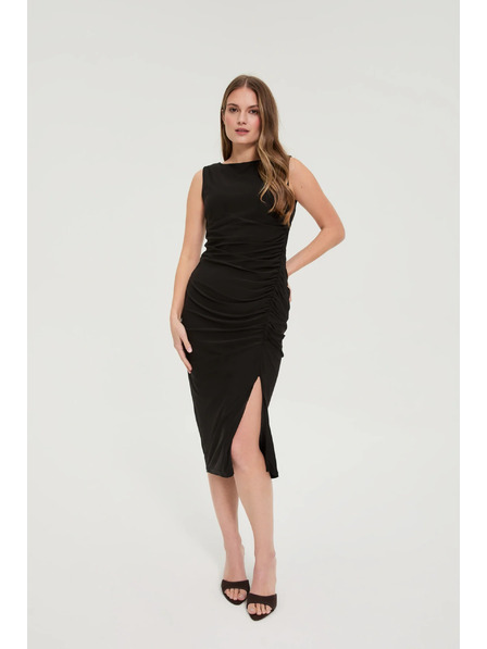 Moodo Enganliegendes Kleid mit Falten schwarz Moodo