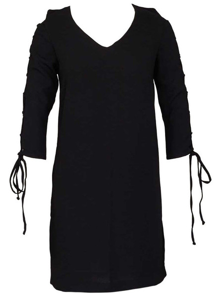 CAMAIEU Schwarzes Kleid mit Schnürung an den Ärmeln