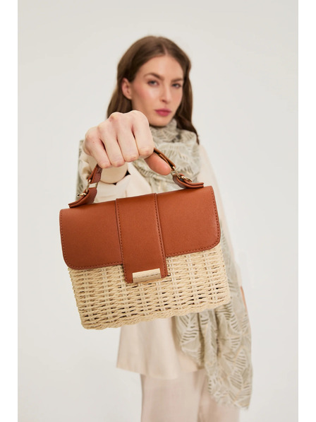 Moodo Kleine beige Strohhandtasche Moodo