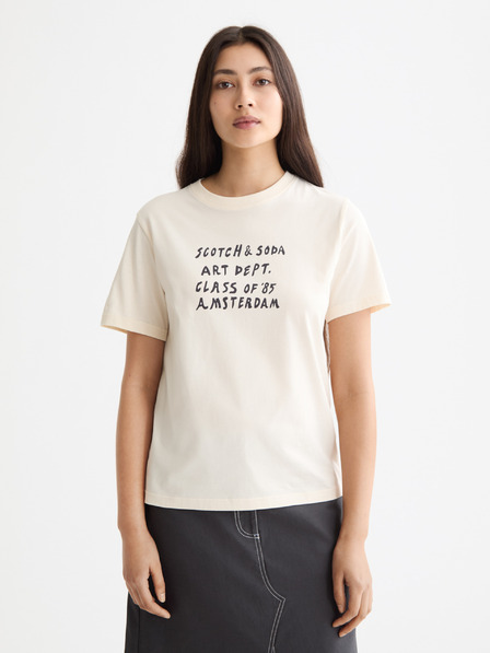 Scotch & Soda Damen cremefarbenes T-Shirt mit Schriftzug