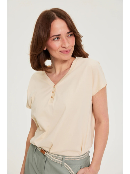 Moodo Baumwollbluse mit V-Ausschnitt beige Moodo