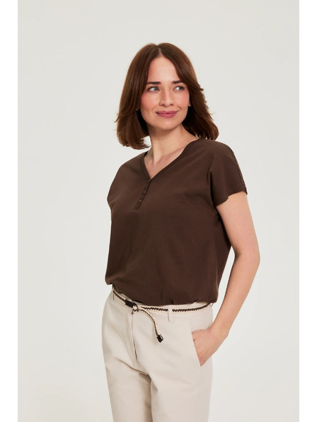 Moodo Baumwoll-T-Shirt mit V-Ausschnitt braun Moodo