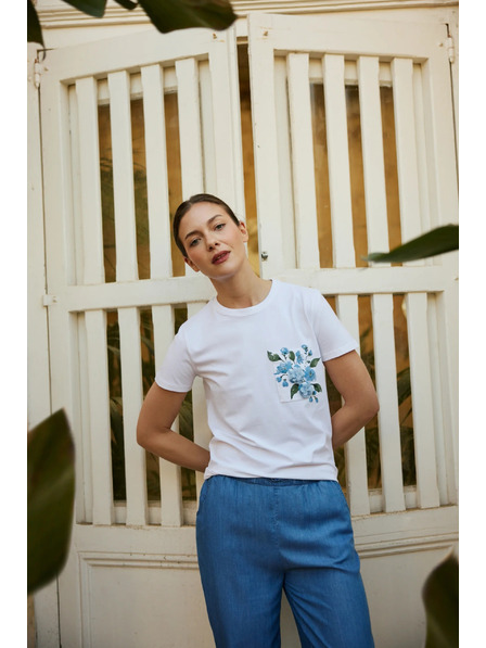 Moodo Bluse mit Tasche und Druck weiß Moodo