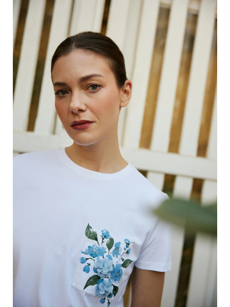 Moodo Bluse mit Tasche und Druck weiß Moodo