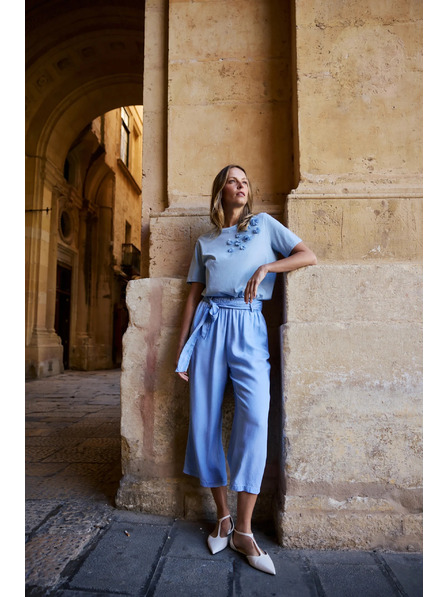 Moodo Baumwoll-Bluse mit Applikation hellblau Moodo