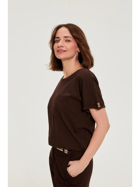 Moodo Baumwoll-Bluse mit Tasche braun Moodo