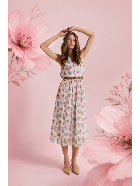 Moodo Weiße geblümte Kleider mit Gürtel Moodo