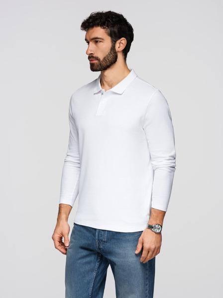 Ombre Clothing Herren-Poloshirt mit langen Ärmeln BASIC - weiß V1 OM-POBL-0162 Ombre Clothing