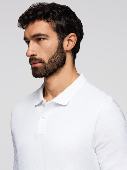 Ombre Clothing Herren-Poloshirt mit langen Ärmeln BASIC - weiß V1 OM-POBL-0162 Ombre Clothing