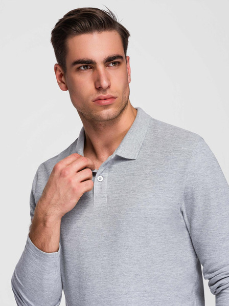 Ombre Clothing Herren-Poloshirt mit langen Ärmeln BASIC - graumeliert V4 OM-POBL-0162 Ombre Clothing