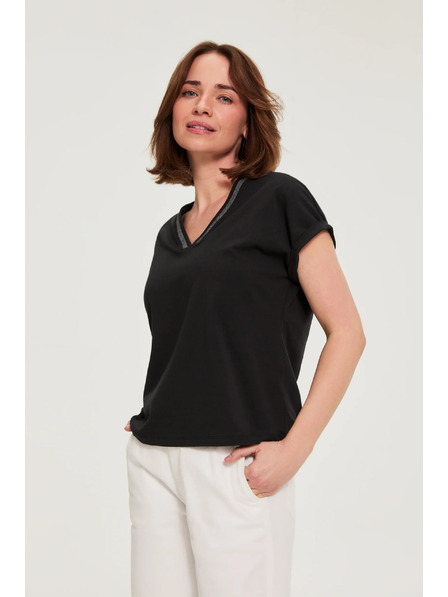 Moodo Baumwoll-T-Shirt mit V-Ausschnitt Schwarz Moodo