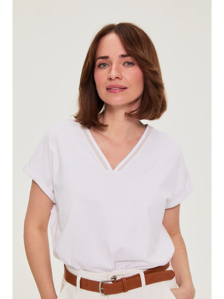 Moodo Baumwoll-T-Shirt mit V-Ausschnitt weiß Moodo