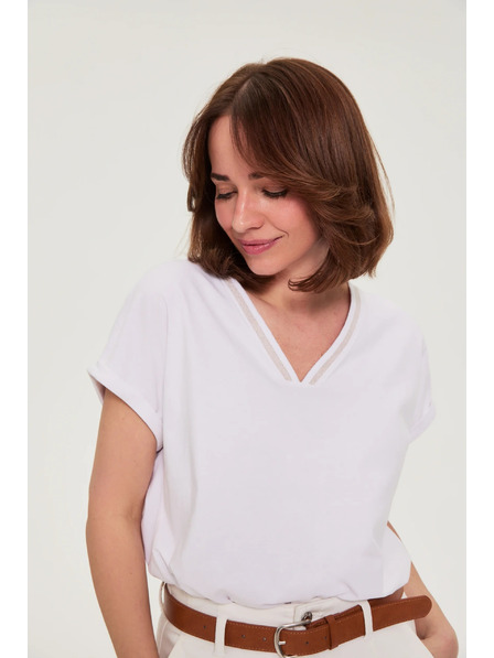 Moodo Baumwoll-T-Shirt mit V-Ausschnitt weiß Moodo