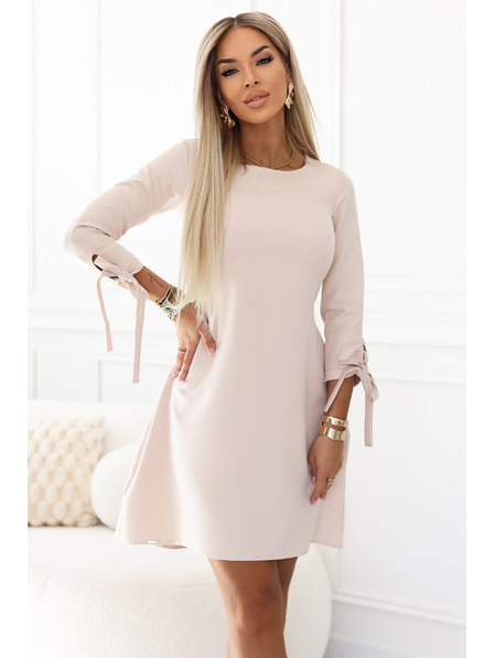 numoco ALICE Trapez-Minikleid mit Schleife und Bindärmeln - Beige