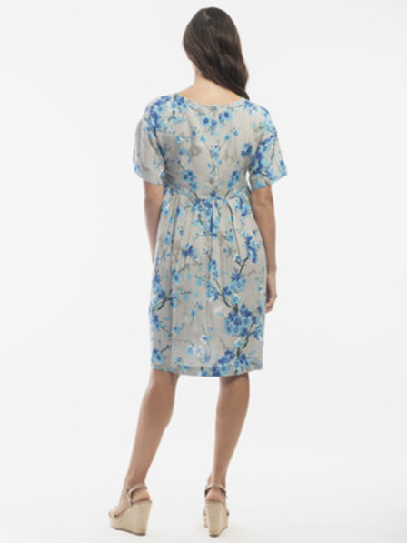 Orientique Blau-grau geblümtes Damenkleid mit Leinenanteil