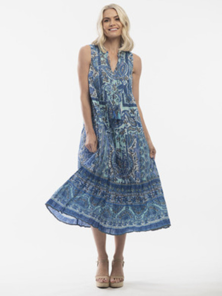 Orientique Blau gemustertes Damen-Midikleid