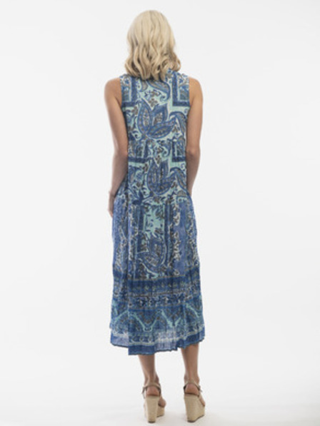 Orientique Blau gemustertes Damen-Midikleid