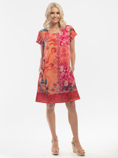 Orientique Rot-orange gemustertes Damenkleid