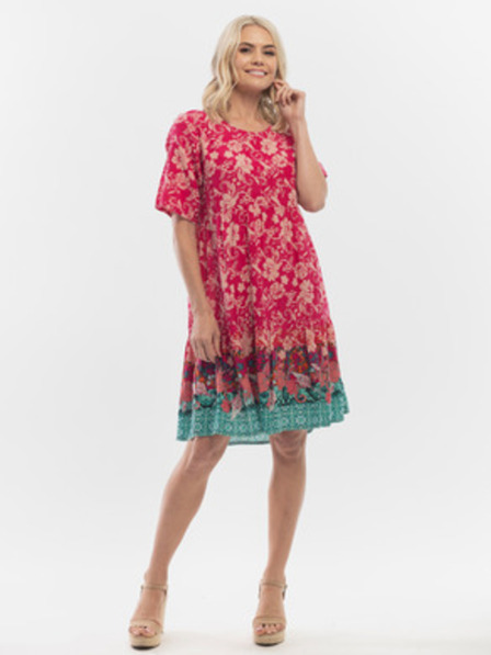 Orientique Dunkelrosa geblümtes Damenkleid