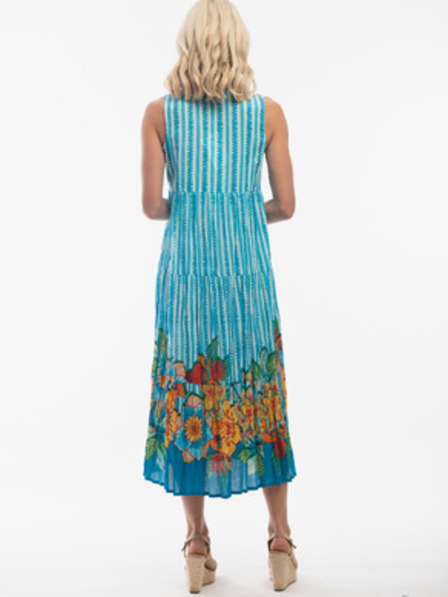 Orientique Weiß-hellblau gemustertes Damenkleid beidseitig