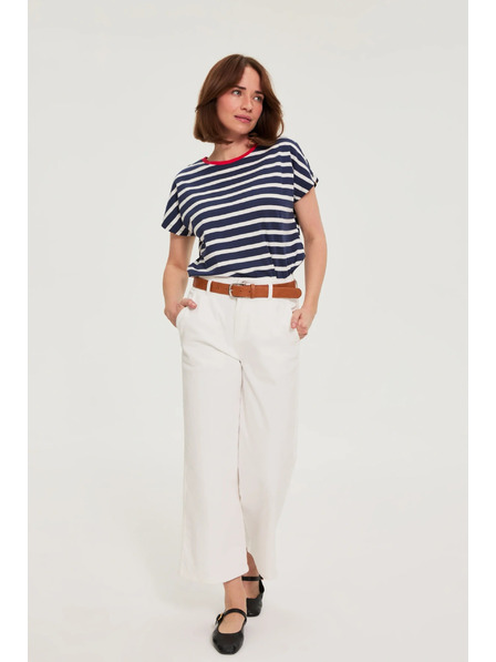 Moodo Gestreiftes Baumwoll-T-Shirt dunkelblau Moodo