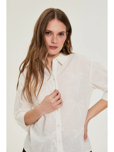 Moodo Baumwollhemd mit 3/4-Ärmeln weiß Moodo