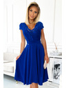 numoco Chiffonkleid mit Spitzenausschnitt - blau Numoco LINDA