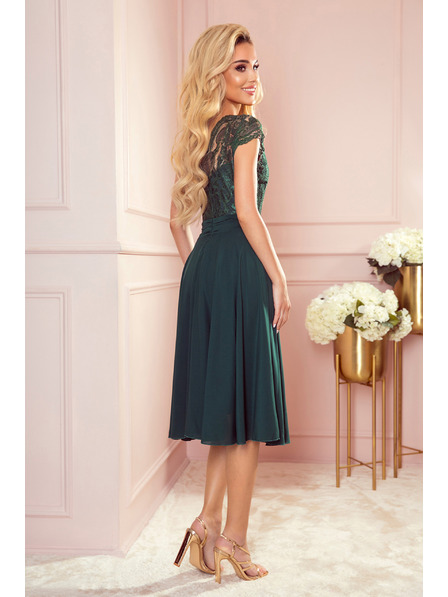 numoco Chiffonkleid mit Spitzenausschnitt - grün Numoco LINDA