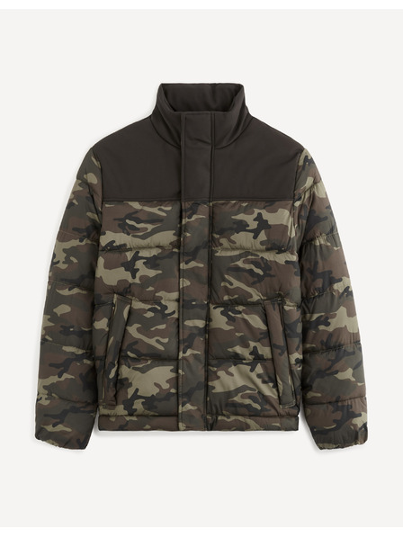 Celio Schwarze und grüne Herren-Camouflage-Steppwinterjacke Celio Vuelectron