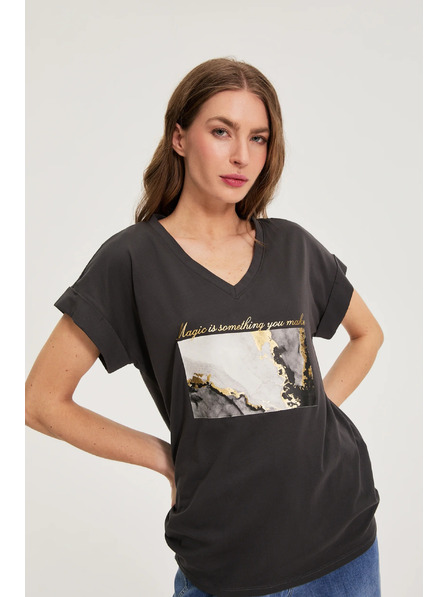 Moodo Baumwoll-Bluse mit Druck Grau Moodo