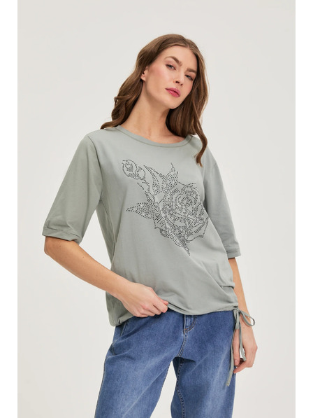 Moodo Baumwoll-Bluse mit Perlen Olive Moodo