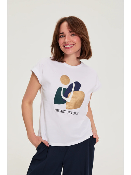 Moodo Baumwollbluse mit Print weiß Moodo