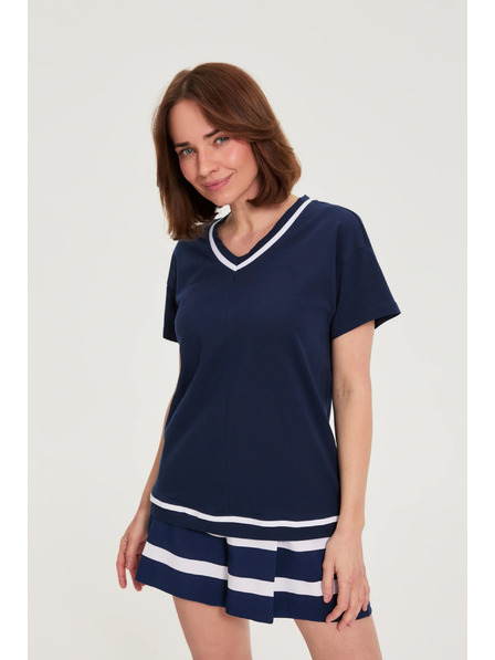 Moodo Bluse mit V-Ausschnitt dunkelblau Moodo